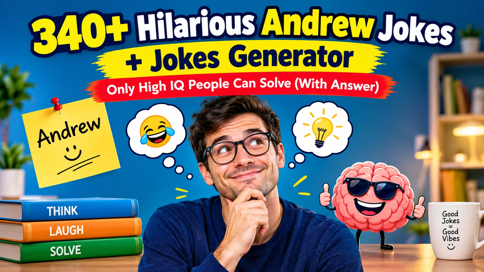 Hilarious Andrew Jokes Jokes Generator with laugh clouds