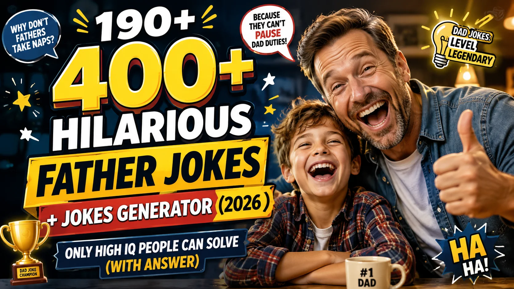 Hilarious Father Jokes Jokes Generator with laugh clouds